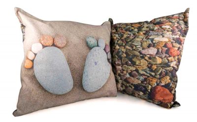 pebble footprint cushion with feather filler
