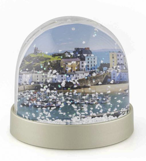 Pretty picture of Tenby Harbour in a snow globe