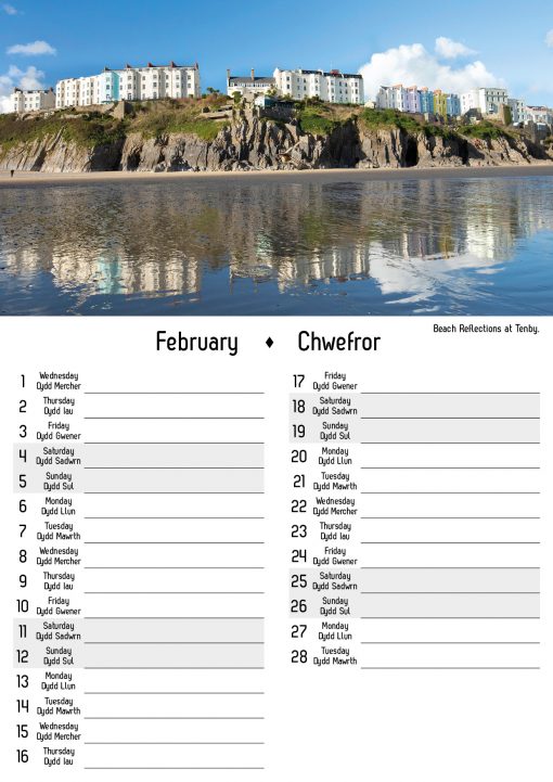 inside page of 2023 tenby calendar showing room to write appointments