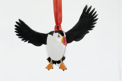 wooden hand painted puffin ornament