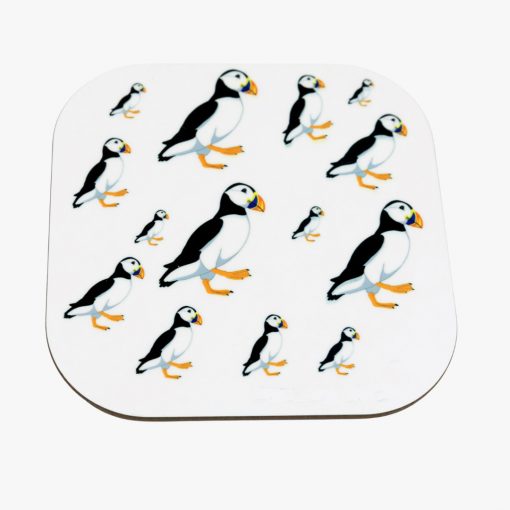 beautiful high gloss coaster with multi graphic design puffins